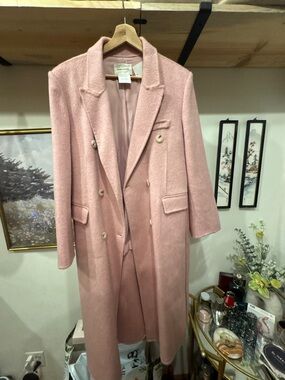 Womens Double-Breasted Long Pink Coat